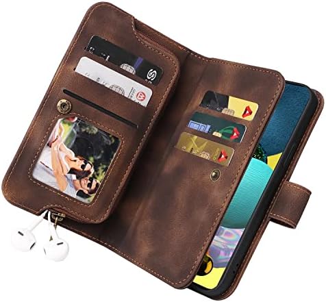 Защитен калъф-портфейл с кобур, който е Съвместим с Samsung Galaxy A71 4G, Тънък калъф-награда от изкуствена кожа за телефон, Защитен калъф-поставка с магнитна закопчалка, държач за карти + колан за пари (Цвят: кафяв)