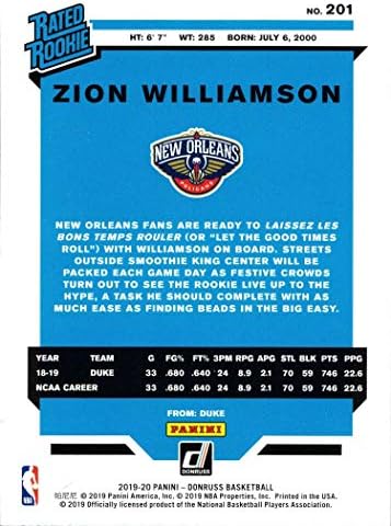 2019-20 Панини Донрусс Баскетбол 201 Сион Уилямсън Нов Четец На Пеликанс