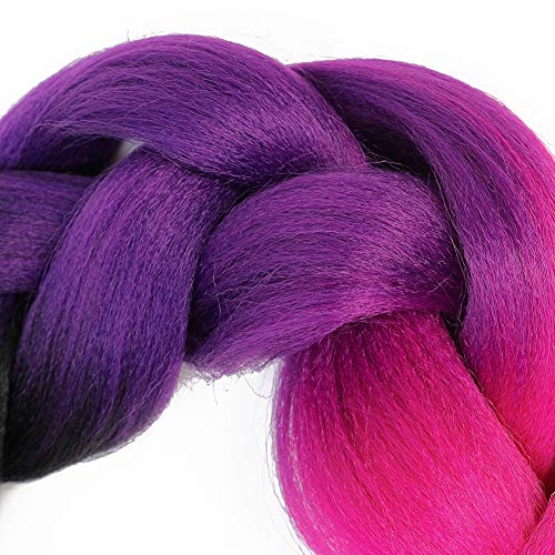 Коса, плетене омбре, предварително опъната, за удължаване на косата, 5шт 100 г / бр 24 инча (черно-лилаво-розово-червен)