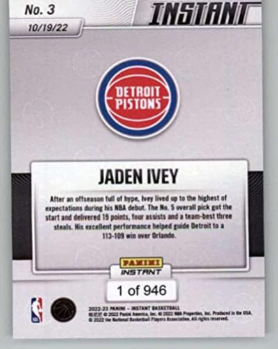 2022-23 Панини Instant NBA #3 Jayden Айви Начинаещ Детройт Пистънс (дебют в 1-та игра 19 точки) Официалната търговска картичка баскетболист в НБА