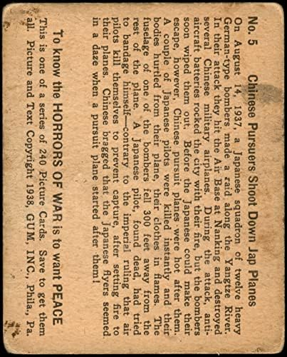 1938 Ужасите на войната 5 Китайски преследователи са японски самолети (пощенска Картичка) (Без рекламен отпечатък на ръка или обратна надпечатки реклама) добре