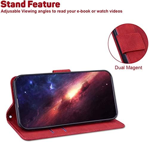 Калъф KOSSMA за iPhone 13/13 Mini/Pro 13/13 Pro Max, Висококачествен Кожен калъф-портфейл с панти капак и отделения за карти, поставка с мощна магнитна закопчалка-стойка (Цвят: червен, размер: 13pro 6,1 )