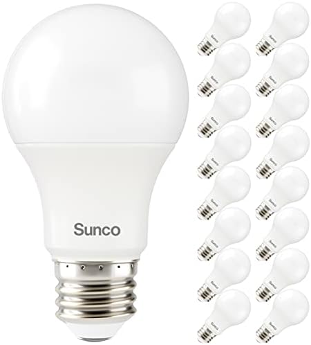 Sunco 16 Бр. Led лампа A19 3 W = 25 Вата с регулируема яркост 5000 До дневна светлина, 250 LM, средна база E26, за помещения и на улицата, супер ярки, незабавно се включва, без трептене,