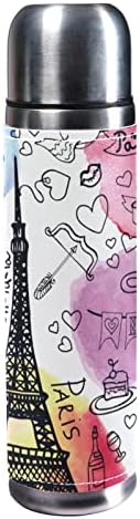 2 бр., Термокружка за пътуване с изолация от Неръждаема Стомана, Кафе в Термос за топли напитки, 500 мл, абстрактни цветни рисуване на графити Айфеловата кула