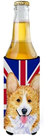 Carolin's Treasures SS4928MUK Corgi с английски флаг Union Jack, британски флаг Ултра Обнимающий за Тънки кутии, Ръкав за охлаждане на Консерви, Обнимающий, Може да се Пере в машина, Ръкав за напитки, Обнимающий, Сгъваема