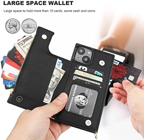 Чанта-портфейл Bocasal по рамото за iPhone 14 Plus с RFID-блокирующим държач за карти с памет, Калъф-книжка с магнитна закопчалка-фолио, дамска Чанта от изкуствена кожа с цип джоб с подвижна лента на съвсем малък 6,7