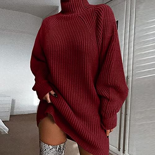 Женствена Рокля-пуловер, Мини-Рокля, Вязаное Рокля-пуловер със средна дължина, с Дълбоко деколте Наполовина, Елегантен Пуловер