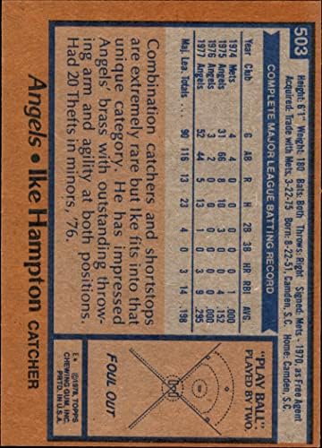 1978 Topps 503 Айк Хемптън на Ангелите Лос Анджелис (Бейзболна карта) в Ню Йорк + Ангели