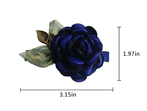 2 елемента Шнола за Коса Роза Цвете Аксесоари за Коса, за Жени, Момичета (Тъмно синьо + Сиво Синьо)
