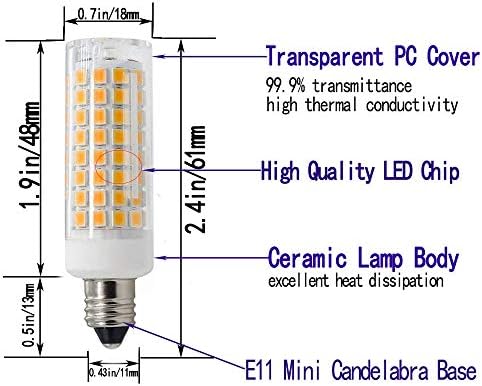 Лампа LTYY E11, 8 W с регулируема яркост, еквивалентна замяна на халогенни с мощност 80 W, 850ЛМ, AC110V, JD T3/T4, E11 Mini Candelabra led, топъл бял 3000 До, за вътрешно осветление (2 опаковки)