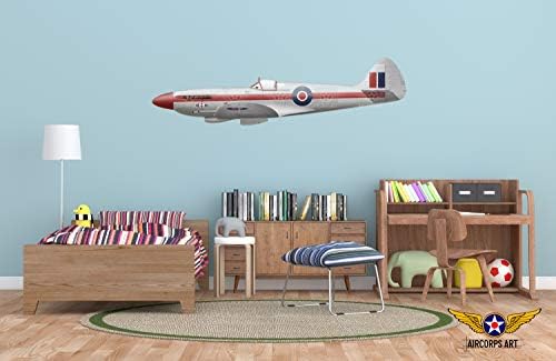 Стикер за стена Aircorps Art Spitfire Mk 21-изображение на самолет | Подарък за момчетата и пилоти | Декор на детска за авиация от Втората световна война | Подвижни и многократна употреба - Сейф за сухото строителство