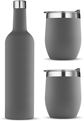 Подаръчен Комплект за охлаждане на вино - Вино бутилка с Вакуумна Изолация 750 мл и Две Чаши за Вино С Капак за 16 грама. Изработени от небьющейся неръждаема стомана 18/8