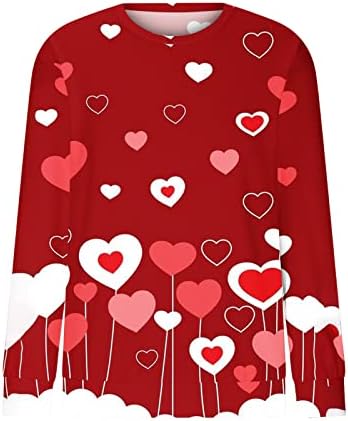 Дамски Скъпа Hoody с Принтом Сърцето на Любовта, Романтичен Пуловер в Деня на Св. Валентин, Блузи с дълъг ръкав и Кръгло Деколте, Ежедневни Ризи