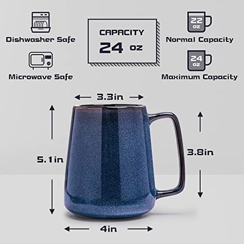 Tsreinh Много Голяма Керамична Кафеена чаша, 24 Грама, Голяма Чаена чаша за дома и офиса, С голяма дръжка, Може да се мие в миялна машина и микровълнова печка (24 грама синь