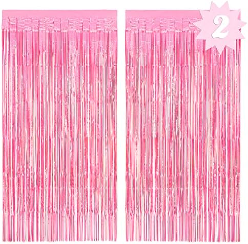 xo, Украса Fetti Ярко-Розова Завеса от фолио с преливащи се ресни - Комплект от 2 теми | Фон за моминско парти, Булчински душ, Фотобудки за рожден Ден