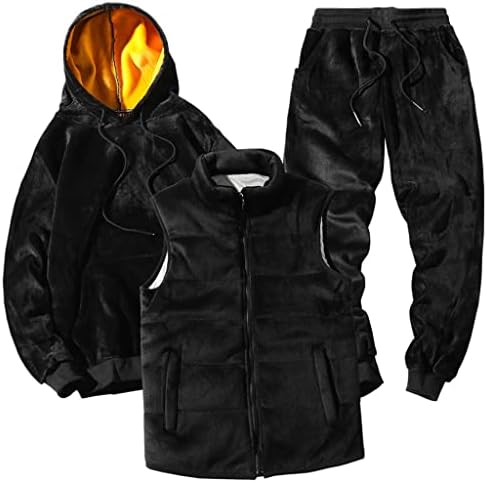 MGWYE, Здраво Двупосочен Velvet спортен костюм, Мъжки Зимни Топъл Златист Velvet комплект, Velvet костюм от три елемента (Цвят: черен размер: Размер 2XL)