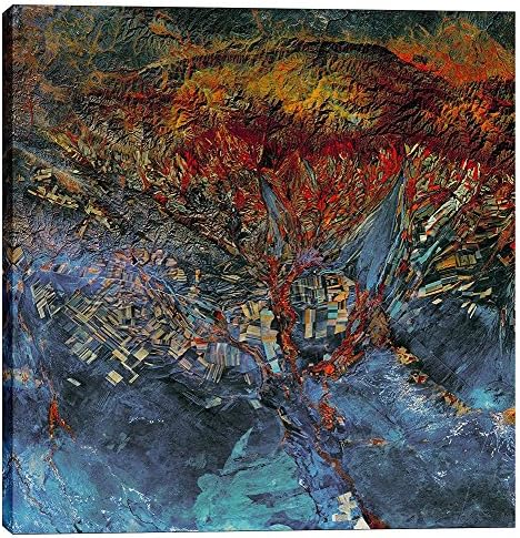 Епична Графити Земята Кубизма Стил Landsat Giclée Платно на Стенно Изкуство, 26 x 26, синьо
