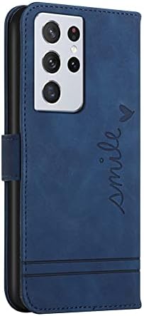 YOPINP е Съвместим с Samsung Galaxy S22 Ultra Case Чантата с Държач за карти, Магнитна Поставка, Флип-устойчив на удари Защитен Калъф от Изкуствена Кожа Премиум-клас за Samsung Galaxy S22 Ultra 5G Blue HX