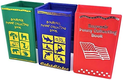 Магазини за книги колекционерска пени (3 опаковки) за редки и продълговат пени! Червено-Сребърен флаг на САЩ, Зелено - Животни Зоологическата градина, Синьо - Морските организми