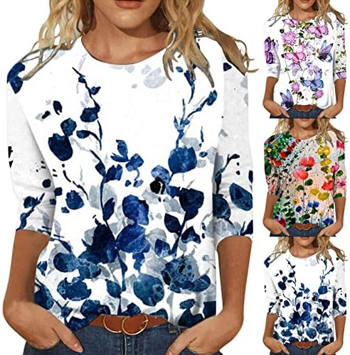 Дамски Ризи AODONG С 3/4 ръкав, Летни Ежедневни Блузи с Принтом Пеперуди, Свободен Пуловер с кръгло деколте, Удобни Меки Блузи