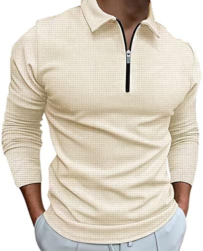 Мъжки Ризи Поло с цип 1/4, Блузи с дълъг ръкав, Модни и Ежедневни Блуза Soild Цвят с Отложным яка, Есен-Зима 2022