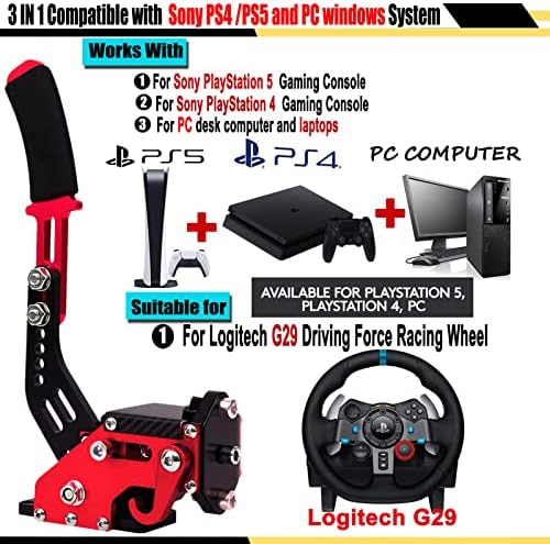 Obokidly Ъпгрейд USB-ръчна спирачка Verion 2-В-1 с подкрепата на затягане G29, съвместим с PS4/ 5 и КОМПЮТЪР за Sim-Rig игри Simracing (червен - за PS5 и PS4)