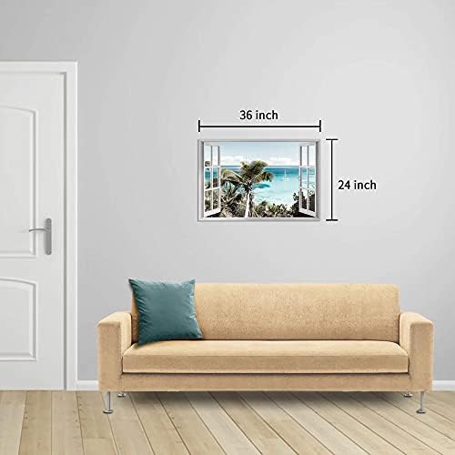 Крайбрежната Палма за стена: Плажна Прозорец Стенно Изкуство Океана Тропическо Произведение на Изкуството Морската Картина на Морски Пейзаж Живопис за декор на стаята (24x36)