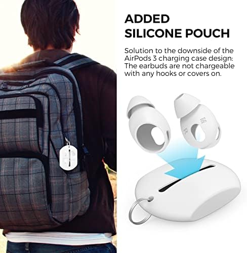 AhaStyle 3 двойки AirPods 3 ушни подложка Силиконов калъф за слушалки [Не се поставя в калъф за зареждане на] Съвместим с Apple AirPods 3 2021 (голям + средно + малък, бял)