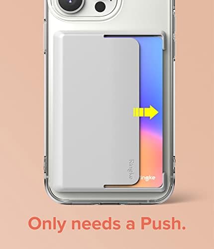 Държач за карти със странично управление Ringke [2], който е Съвместим с iPhone на Galaxy, Залепен до бумажнику Тънка твърда подложка за самоличност премиум клас- Светло сив