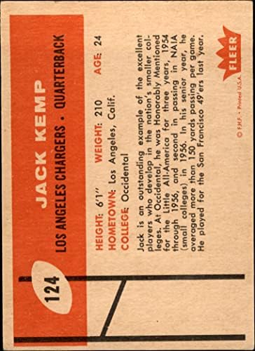 1960 Fleer 124 Джак Кемп Сан Диего (Футболна карта) VG/EX Чарджерс