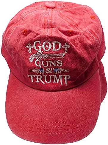God Guns & Тръмп 2024 САЩ Червена Промытая Шапка от Полиестер С Регулируема Бродерия