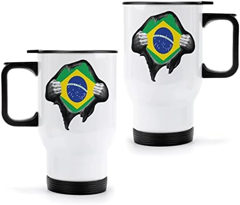 Бразилски Флаг на Гордата Пътна Кафеена Чаша От Неръждаема Стомана С Вакуумна Изолация, Чаша с Капак и Дръжка