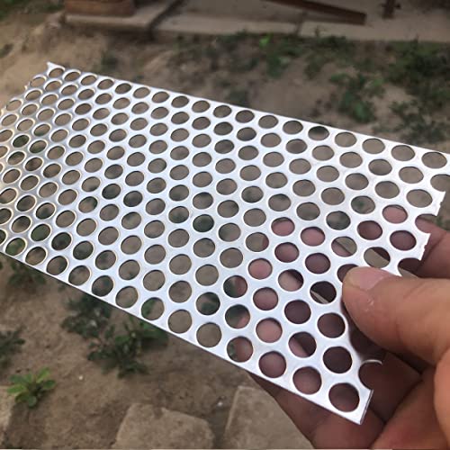 Перфорирани метални листове FengYoo-Разширени и перфорирани листове -Перфориран лист от неръждаема стомана-Дупка 20GA 0,32 инча (около 8 мм) 7,8 инча X 3.9 инча -Метална мрежа за вентилация и филтриране на дим