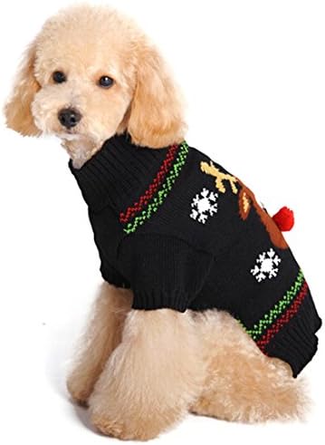 Пуловер XIAOYU за кучета, Дрехи за домашни любимци, Коледен Елен, Black, XS