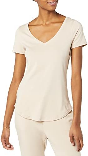 Женска тениска за йога Essentials от мек памук стандартно кацане с V-образно деколте и къс ръкав (на разположение в големи размери)