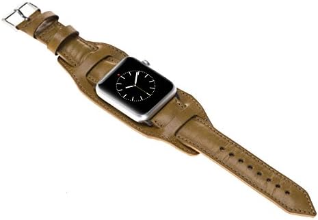Съвместим с Bluejay кожена каишка-маншет за Apple Watch, дизайн маншет 2 в 1 за Apple Watch Серия 5 4 3 2 1 (горчица, 42 мм-44 mm)