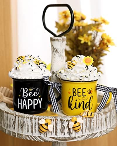 Nefelibata 2 пакета Мини-Кафе на Steins Bee с Пълнеж от Изкуствен Мед и Сметана Селска Къща, Украса Диференцирани Тавата Пчела, Пролетно-Летен Декор на Кафе на Ъгловата Масичка, Идея за подарък за Деня на Пчелите