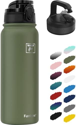 Случайна бутилка за вода Fanhaw for On to Go - 20 унции (2 капачки), могат да се мият в съдомиялна машина, Вакуум бутилки за вода с двойни стени от неръждаема стомана, защитени от течове и пот, ученически бутилки за