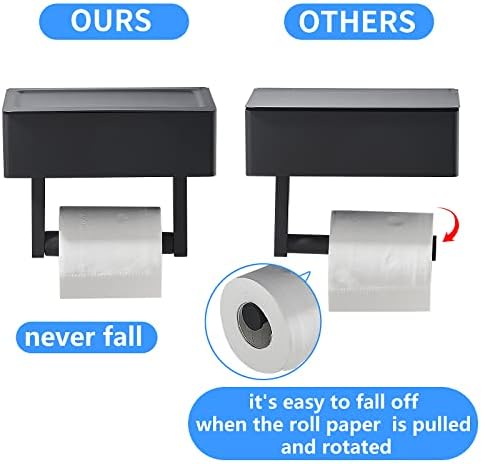Матиран черен държач за тоалетна хартия KAHANG с полочкой за телефон, диспенсером за смываемых кърпички и място за съхранение в банята - Дръжте кърпички скрити от погледа - Монтиране на стена от неръждаема стомана