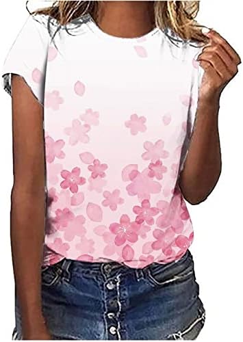 Дамска Тениска С Цветен Принтом Кръгъл Отвор, в началото на с равен брой гласове-Боя, Ежедневни Тениски Свободно Намаляване С Къс Ръкав, Отгоре