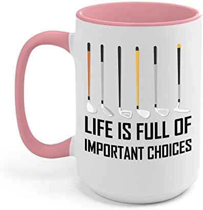 Следваща забавна животът е Пълен с важни избори Керамични Кафеена Чаша за голф Мъжки Дамски За пътници (Бяла, 11 унции)