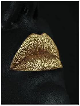 Художествен Плакат Черни Златни Устните Художествен Плакат на Платното за Стенен Декор Платно Картина Стенен Художествен Плакат за Спалня Декор Хол 16x20 см (40x51 см), Без Рамка-Стил