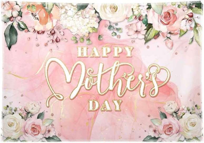 ZTHMOE 68x45 инча Щастлив Фон за Деня на Майката Розов Цветен Фон с Пеперуди за Фотография е За Жените, Вечерни Бижута Благодаря на Майка ми, Подпори за фото-банер или Обичам мама