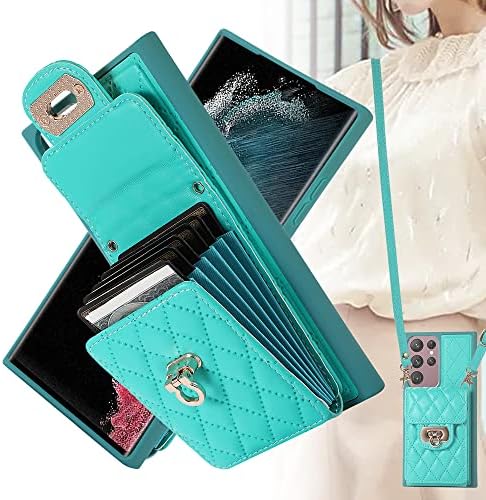 Калъф за носене в чантата си KUDEX за Galaxy S23 Ultra през рамо, Подвижна каишка за съвсем малък, Кожен Калъф за мобилен телефон с отделение за кредитни карти, Титуляр на чантата, Подарък за жени, който е Съвместим