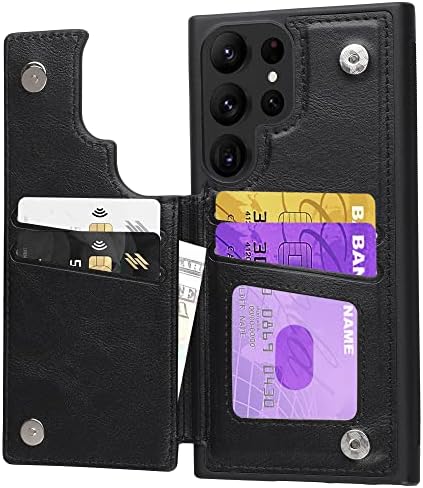 Чанта-портфейл Kedoo за Samsung Galaxy S23 Ultra с държач за карти, отделение за карти с RFID заключване от изкуствена кожа двойна магнитна закопчалка и здрава противоударной капак, черен.