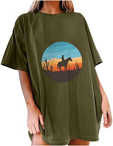 Женска тениска с изображение на Кактус Западната Пустиня, Ретро Тениска с Изображение на Кактус По Залез слънце, Ежедневна Блуза, Блузи, Тениски