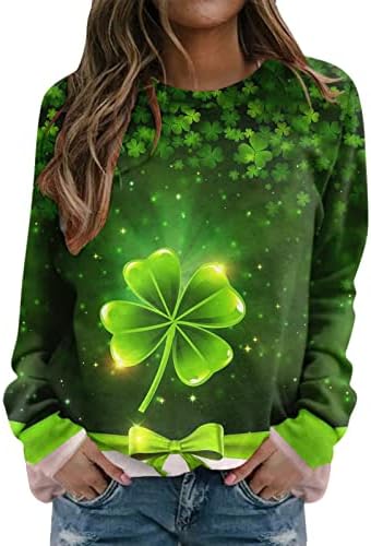 IIUS Зелени Тениски на Деня на Св. Патрик, Ризи за Жени, Блузи с кръгло деколте и Дълъг ръкав, Пуловер с Принтом ирландски джуджета