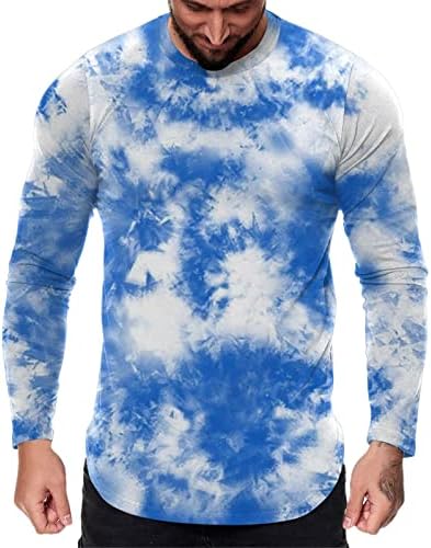Xiloccer Мъжка Мода Случайни Спорт Фитнес на Открито Извити Подгъва Плътен Цвят Тениска с Кръгло Деколте и Дълъг Ръкав Риза за Мъже