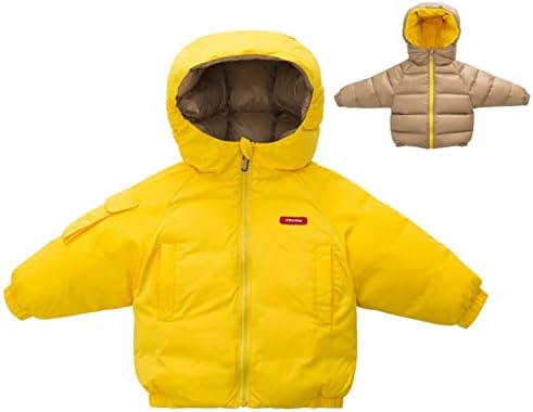 KAGAYD/ Зимни палта за момичета, малки деца, малки момчета, Зимни Топли Обикновена дълги якета с двустранна облицовка с цип за бебета (Жълто, 4-5 години)