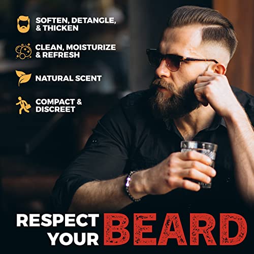 Преносимо средство за грижа за брада Beard Butler 2 в 1 - Освежаващ спрей за оформяне на брада и Мини-гребен за брада | Размер за пътуване, Джобен формат | Кожен калъф | Спрей за оформяне на брада, Cool Tundra (запас